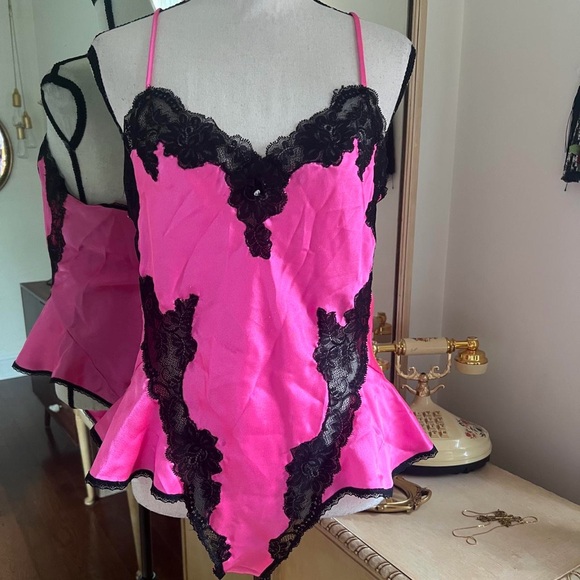 Dior Other - Dior Vintage 80s Vibrant Pink and Black Lace Teddy
